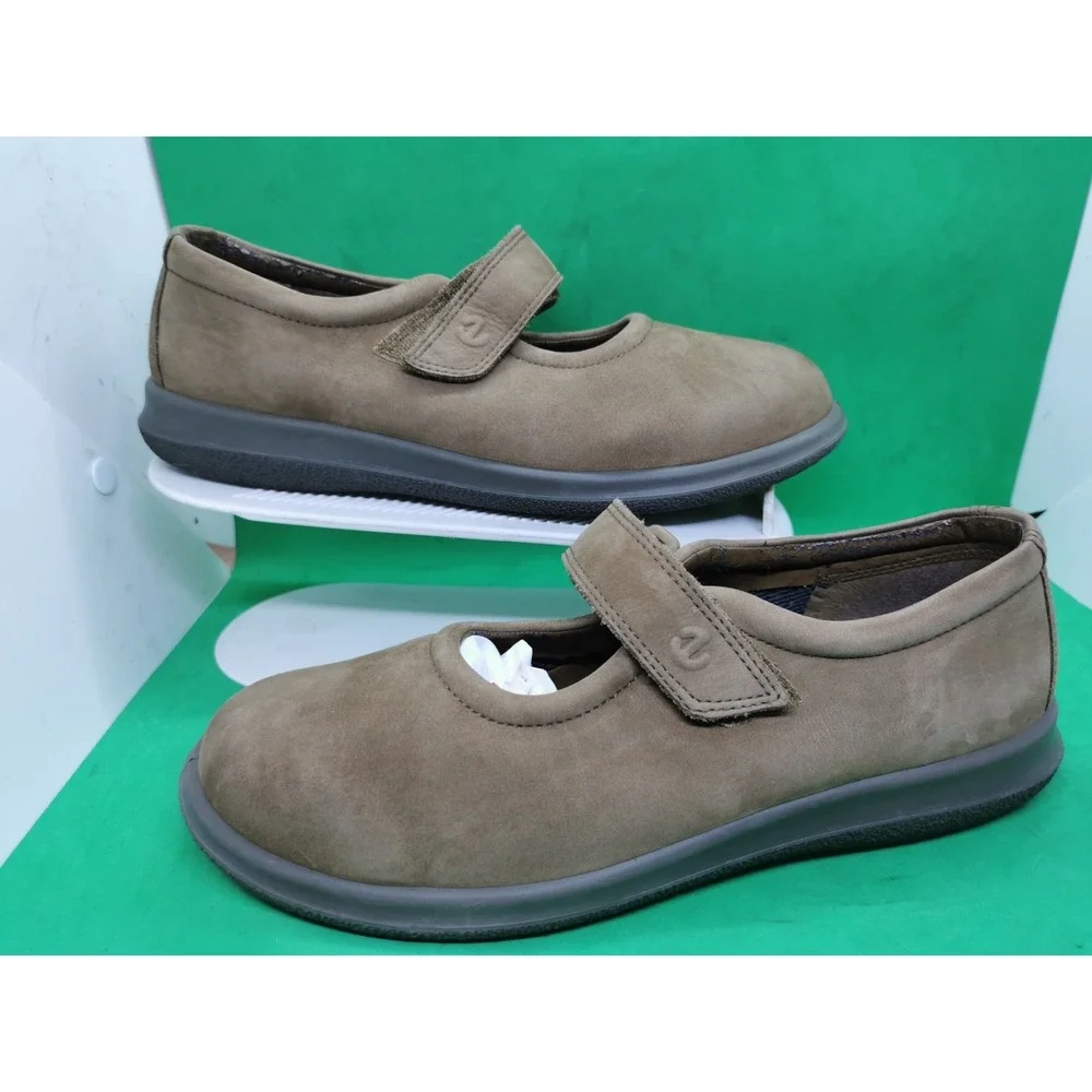 Ecco Soft Women Shoes Mary Jane Suede Brown Hook & Loop Size 40 US 9